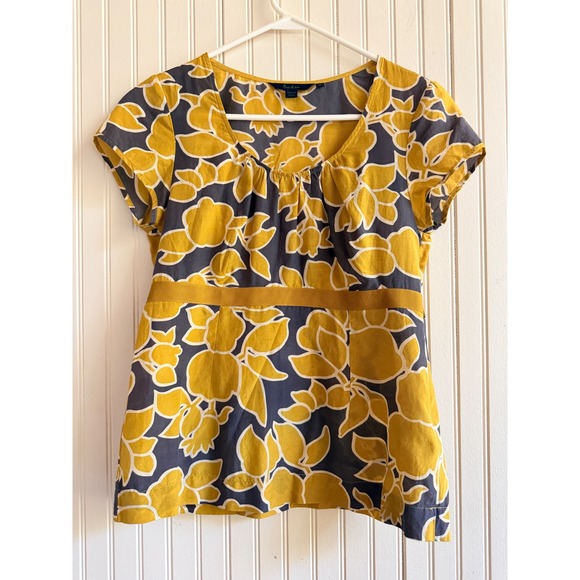 Boden Tops - Boden Yellow Floral Scoop-Neck Blouse